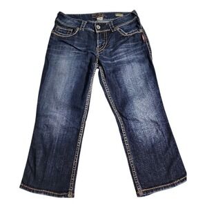 Silver Jeans Suki Surplus Capri Women 29 Dark Wash Thick Stitch Mid Rise Denim
